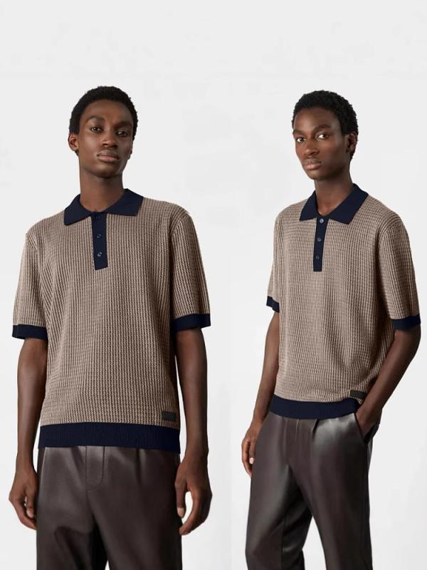 Tシャツ 男性用 コットン 60番手 細糸 ストライプ柄 襟付き 半袖 トップス 紳士服 通気性 吸湿速乾 ベージュ系