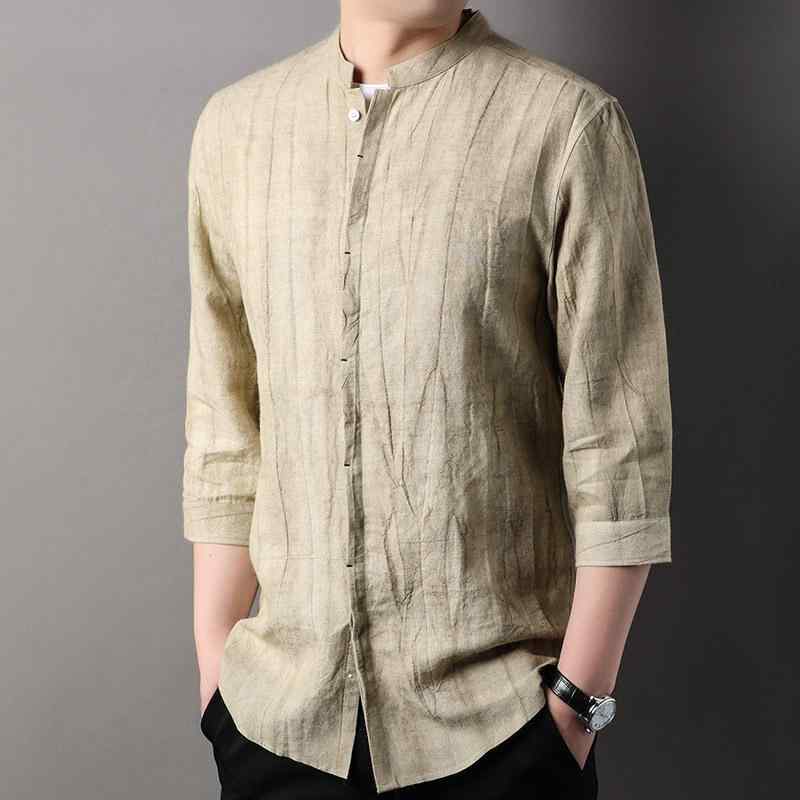 Tシャツ メンズ 男性用 リネン 麻 半袖 立襟 立ち襟 絞り染め 七分袖 綿麻 中国風 チャイナ風 カーディガン トップス 通気性 薄手 夏 サマー 170/88A 175/92A 180/96A 185/100A 190/104A