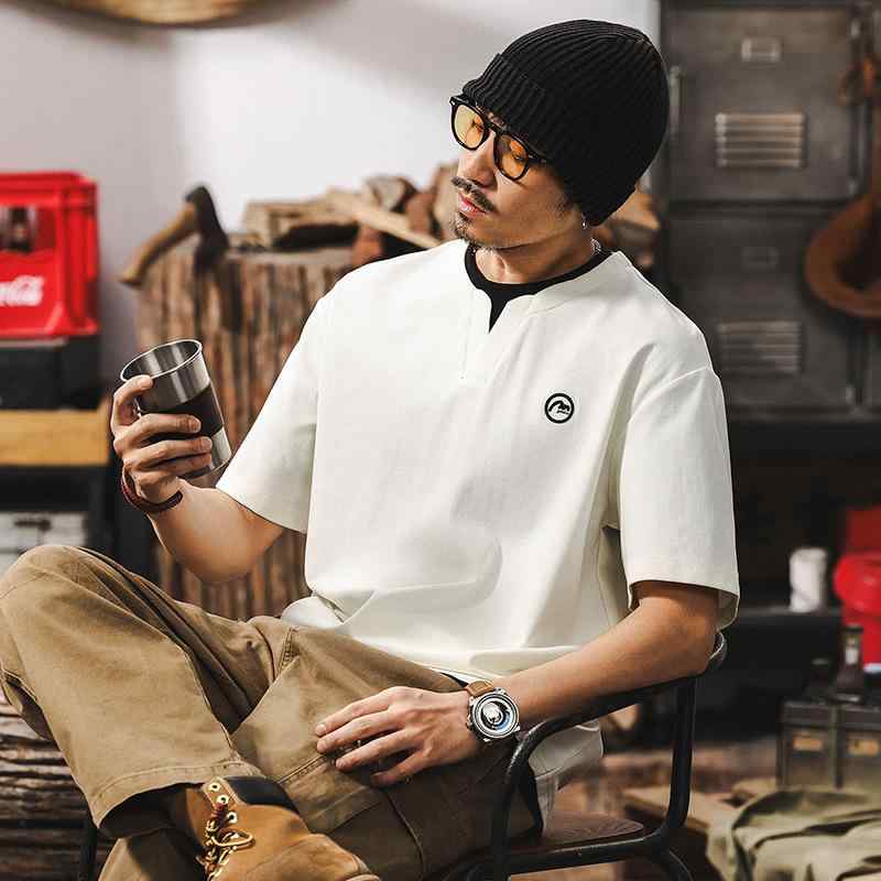 Tシャツ メンズ 半袖 アメカジ ビンテージ レトロ 配色 重ね着風 薄手 コットン トップス スポーティー ストリート