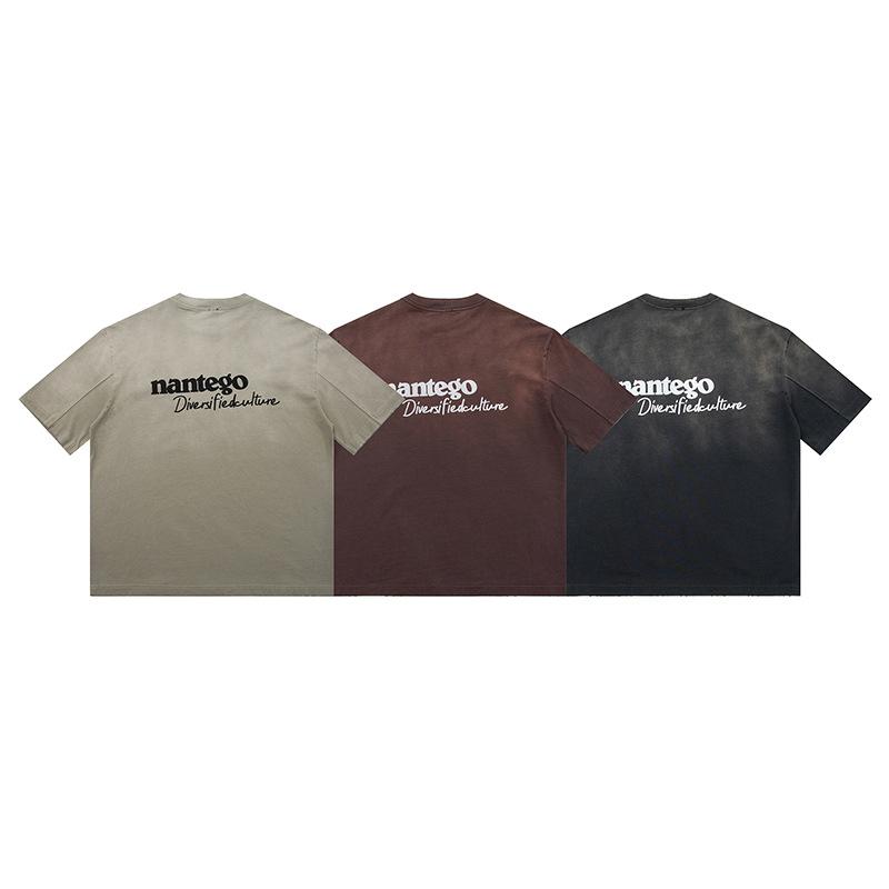 Tシャツ 男性用 トップス 半袖 純綿 コットン100% ゆったり プリント ブラック 杏色 コーヒー色 カジュアル 春夏