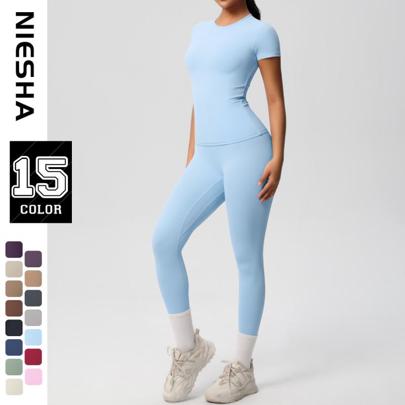 ヨガウェア レディース 上下セット Tシャツ ＆ レギンス 高 elastic 高 elastic 伸縮性 スポーツウェア ランニングウェア トレーニングウェア ジムウェア 普段使い 部屋着 春夏秋冬