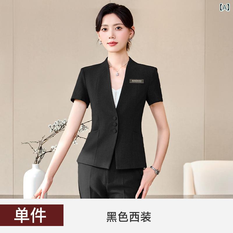 スーツ レディース 半袖 グレー 無地 サマースーツ オフィス ビジネス ホテル 受付 事務服 制服 ポリエステル 涼しい 30代 40代 おしゃれ2