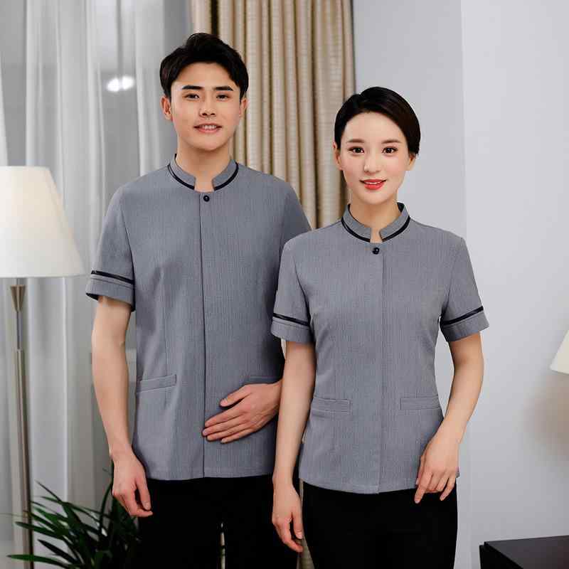 作業服 レディース 清掃員 ユニフォーム 半袖 リネン混紡 ホテル 客室 清潔 婦人服 汚れ防止 グレー ベージュ 大きいサイズ2