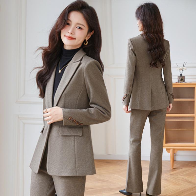 スーツ レディース 秋冬 小柄 通勤 毛・希 ジャケット パンツ 上下 セットアップ オフィス ビジネス きれいめ おしゃれ カフェ色 カーキ色 S M L XL 2XL 3XL