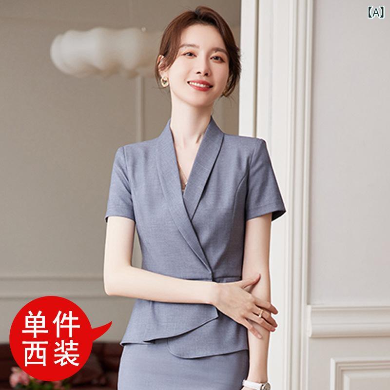 背広 レディース 半袖 事務服 スコート フォーマル 薄墨色 ポリエステル原材料 OL 通い 商行為 執務室 泊まり 受け付け 面談 窈窕たる 窈窕たる2