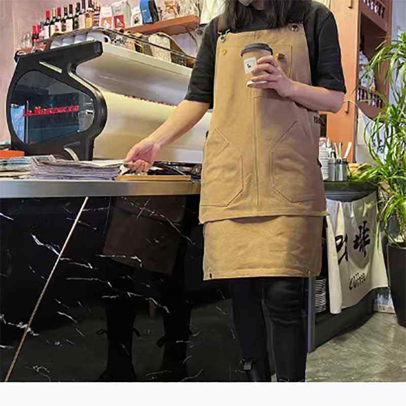 エプロン 男性用 キャンバス 耐摩耗 ガーデニング 絵画 理容師 油絵 ワーク 作業服 女性用 カーキ グリーン コーヒー ブラウン ブラック 無地2