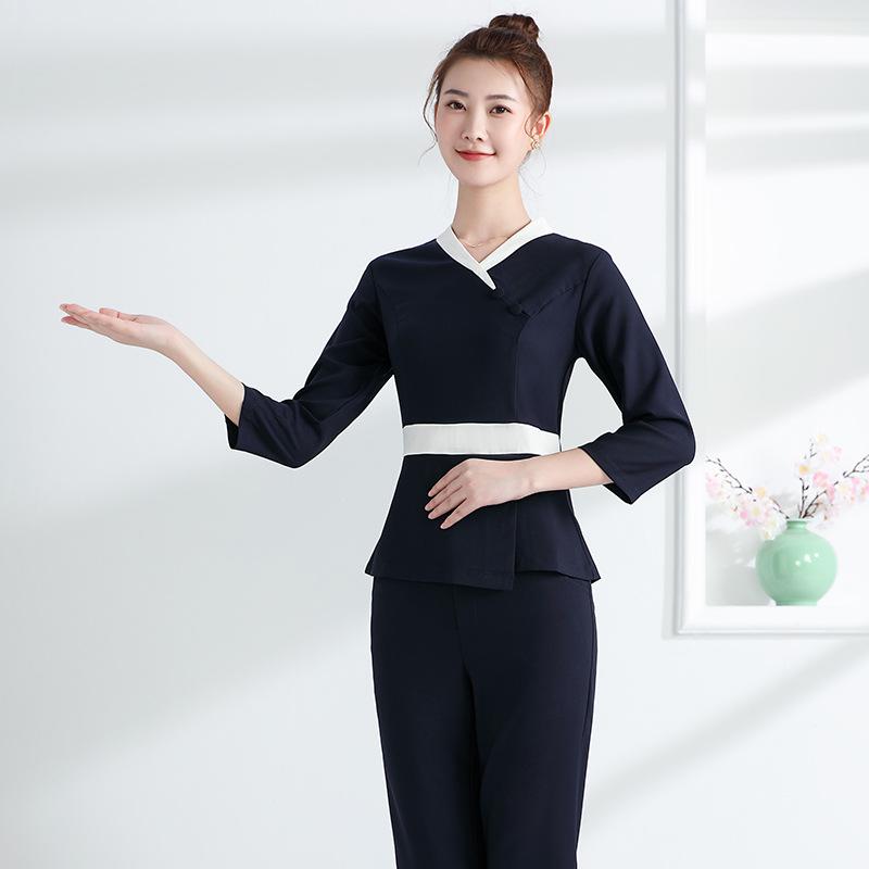 レディース エステ 制服 ユニフォーム 施術着 リフレクソロジー スパ サロン ポリエステル 吸湿速乾 セットアップ ワンピース グレー系 ブルー系 グリーン系 ピンク系