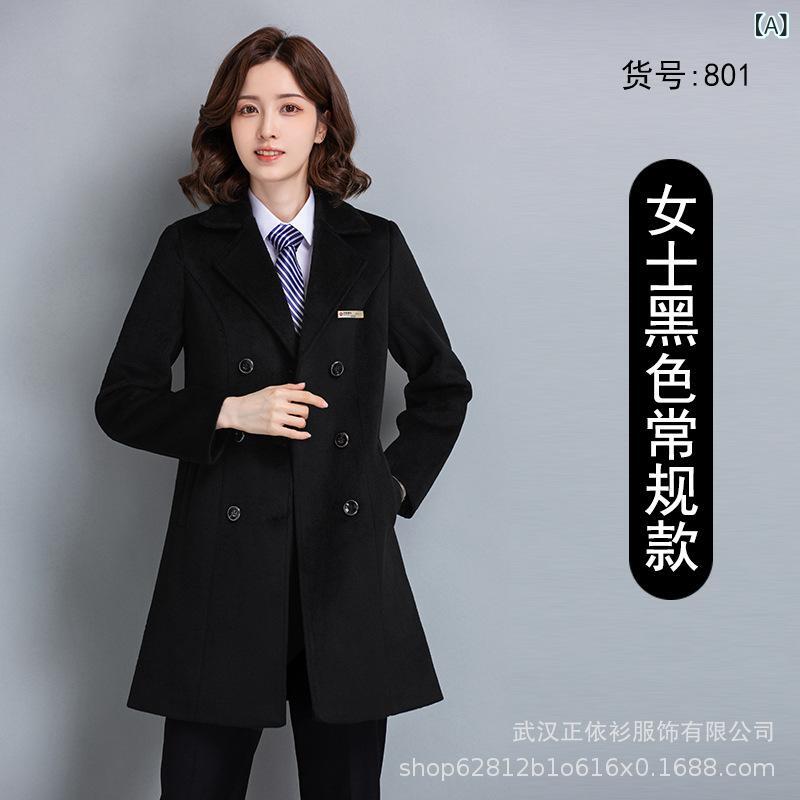 コート レディース 事務服 受付 制服 大判サイズ テーラード 厚手 ウールブレンド 暖かい 防寒 ブラック ブルー 仕事着 オフィス ホテル ブライダル ショール イベント2