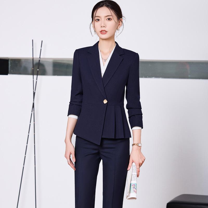 スーツ レディース 春秋 美容院 サロン 制服 事務服 上下セット スカート パンツ ポリエステル 仕事着 長袖 黒 紺色 S M L XL 2XL 3XL 4XL|clearstore