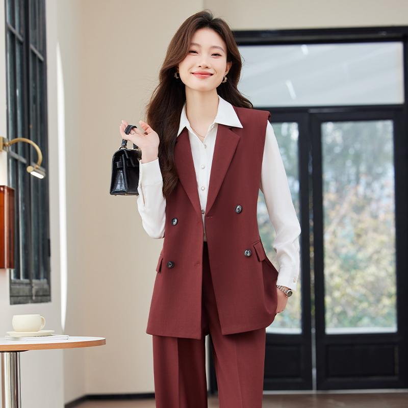 スーツ レディース 春 秋冬 アンゴラ赤 ベスト セットアップ オフィス ビジネス フォーマル 事務服 通勤 おしゃれ かわいい テーラード アウター トップス パンツ 大きいサイズ