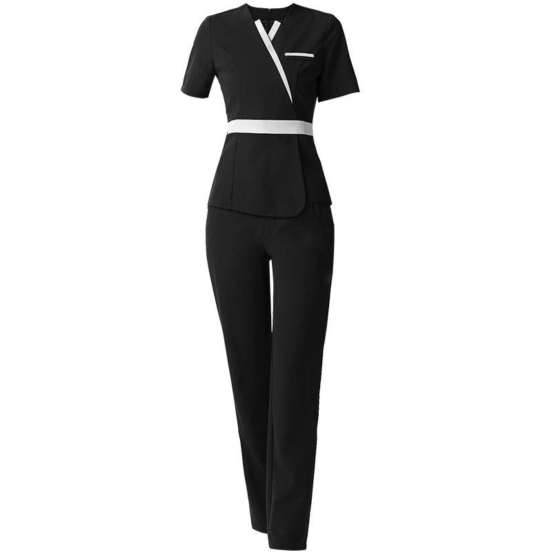 エステユニフォーム レディース サロン 制服 春秋 美容師 マッサージ 施術着 ズボン セットアップ 吸湿速乾 20代 30代 藏青色 藕粉色 ブラック