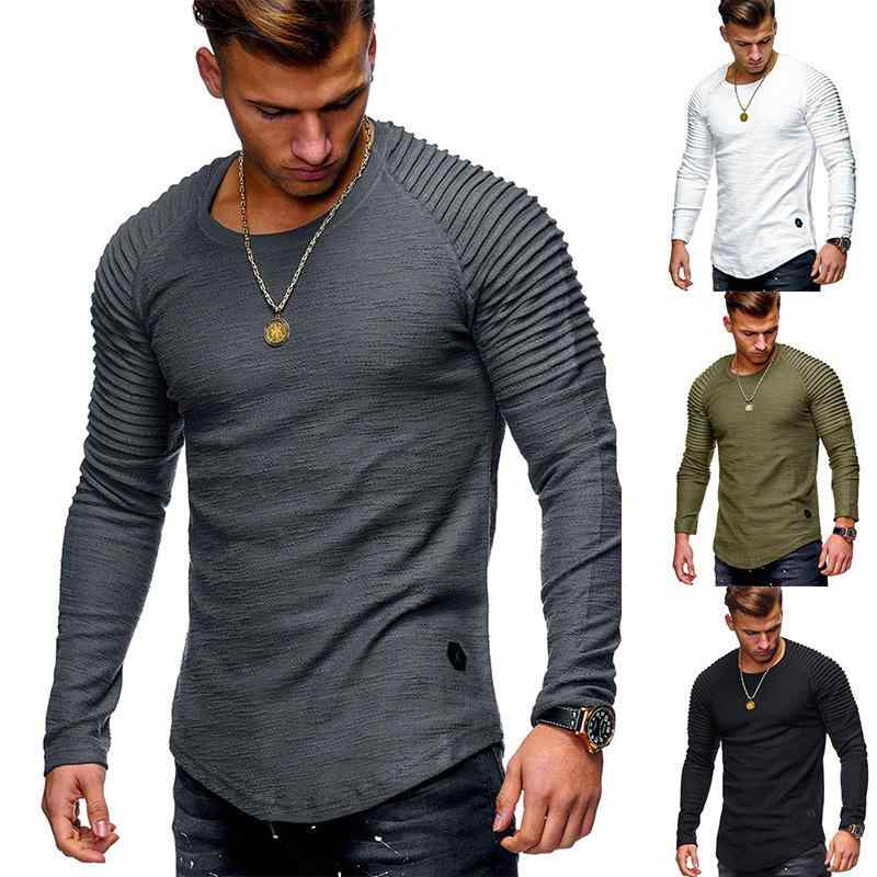 Tシャツ メンズ 男性用 長袖Tシャツ アーム ギャザー ヨーロッパ風 カットソー トップス 普段使い スポーティー 白 黒 カーキ グレー ポリエステル混紡 春夏 秋冬2