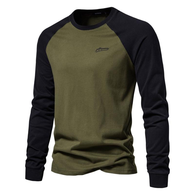 Tシャツ メンズ 男性用 長袖 コットン ゆったり カットソー 配色 クルーネック 春秋 無地 カジュアル 普段使い2