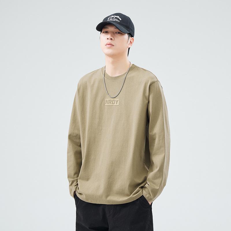 Tシャツ 男性用 長袖 コットン100% ゆったり ラウンドネック 春秋 カジュアル インナー トップス 抗菌 防臭 カーキ 深グレー