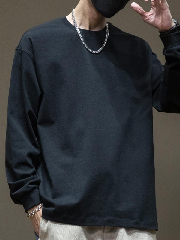 Tシャツ メンズ 長袖Tシャツ 秋冬 男性用 カットソー コットン トップス プルオーバー 丸首 ゆったり 大きめサイズ 無地 ブラック ピンク系 ホワイト グレー ブルー カーキ グリーン 普段使い デイリーユース