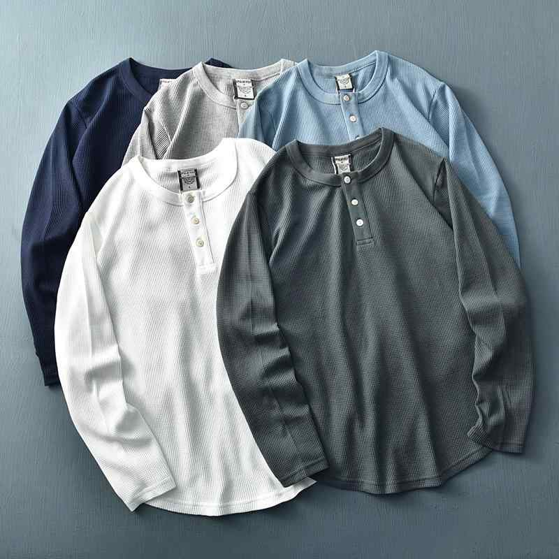 Tシャツ メンズ 男性用 長袖 ワッフル ヘンリーネック カットソー 無地 トップス コットン混紡 カジュアル アメカジ2
