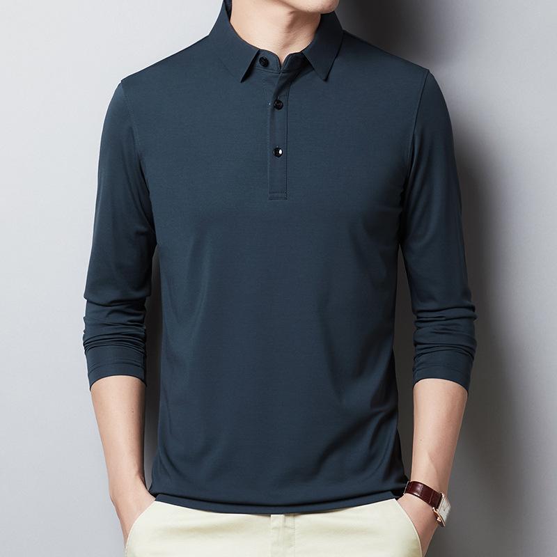 Tシャツ メンズ 男性用 長袖 ポロ襟 シルケットコットン カットソー スリム 無地 トップス 体型カバー スタイリッシュ カジュアル おしゃれ 普段使い 春 秋 グレー 紺 紫 緑 黒2