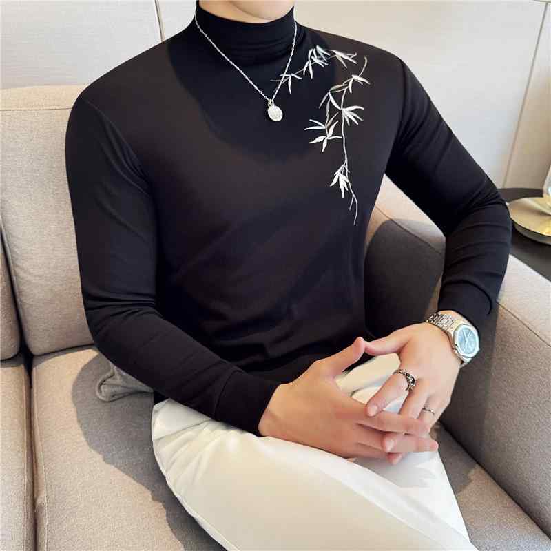 Tシャツ メンズ 男性用 スリムフィット 刺・墸 長袖 トップス カットソー コットン混紡 普段使い 春 服 ホワイト ブラック2