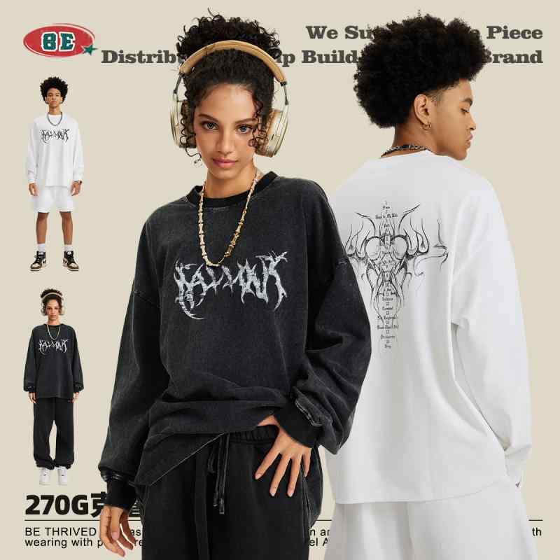 Tシャツ メンズ 長袖 手描き風 落書き コットン ゆったりサイズ ストリート系 トップス2