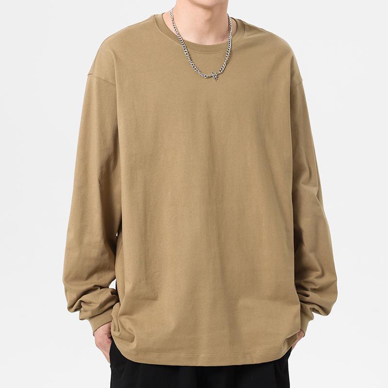 Tシャツ メンズ 男性用 長袖 春秋 薄手 コットン100% 無地 ルーズフィット ドロップショルダー トップス カットソー カジュアル 普段使い