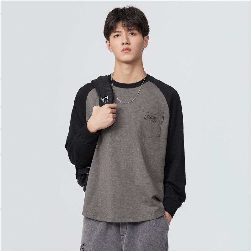 メンズ Tシャツ 長袖 切り替え バイカラー コットン混紡 ゆったりサイズ ラウンドネック プルオーバー トップス 普段使い スポーティー 春秋