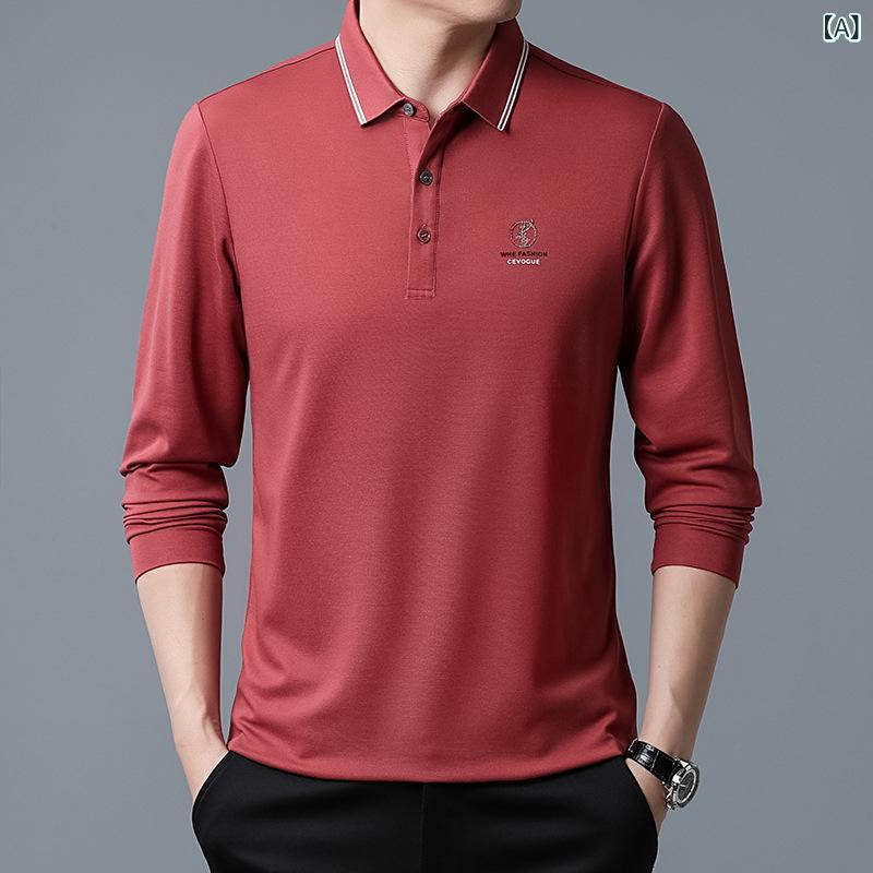 Tシャツ 男性用 長袖トップス 無地 襟付き カットソー 薄手 春秋物 ビジネス カジュアル ゆったりめ テロっとした落ち感 普段使い