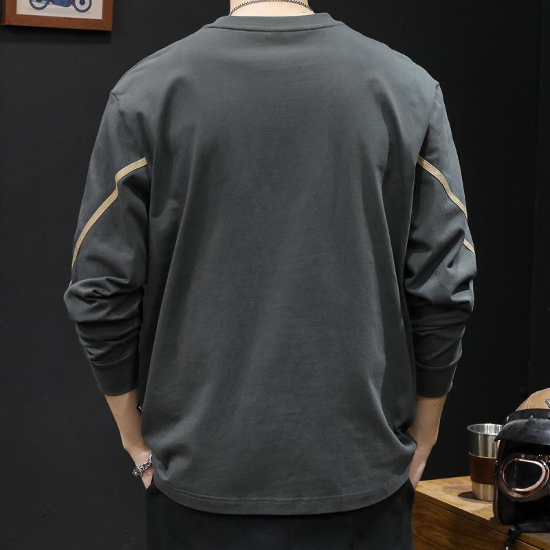 Tシャツ メンズ 男性用 秋物 長袖 コットン ゆったり ビッグシルエット 無地 トップス カットソー 深棕色 深灰色 通気性