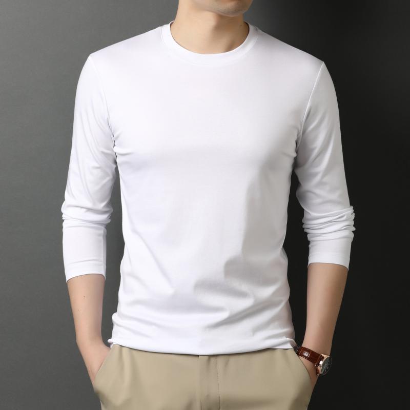 Tシャツ 男性用 コットン トップス カットソー 長袖 丸首 無地 ゆったり 普段使い 春秋 グレー ブラック ホワイト 105/165 110/170 115/175 120/180 125/185
