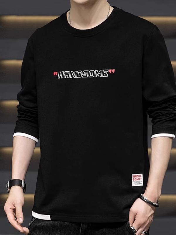 Tシャツ 男性用 長袖 コットン 春秋 大? 体型 カバー ゆったり プリント カットソー インナー