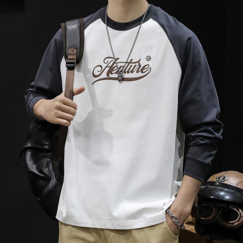 Tシャツ 男性用 長袖 Tシャツ オーバーサイズ 秋物 リネン混紡 配色