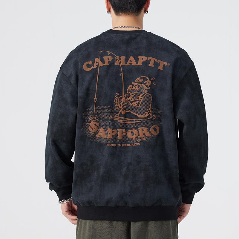 スウェット メンズ 男性用 トレーナー プルオーバー 長袖Tシャツ ラウンドネック ドロップショルダー コットン100% 春秋 普段使い 宝藍色 墨?色 ブラック