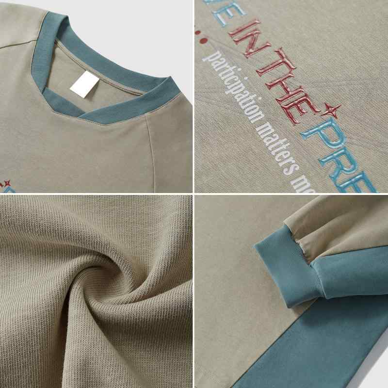 Tシャツ 男性用 ビッグシルエット 長袖 丸首 切り替え プリント 綿100％ スポーツMIX スタイル カジュアル カーキ 青 グレー ブラック セメント 春 秋 冬 秋冬