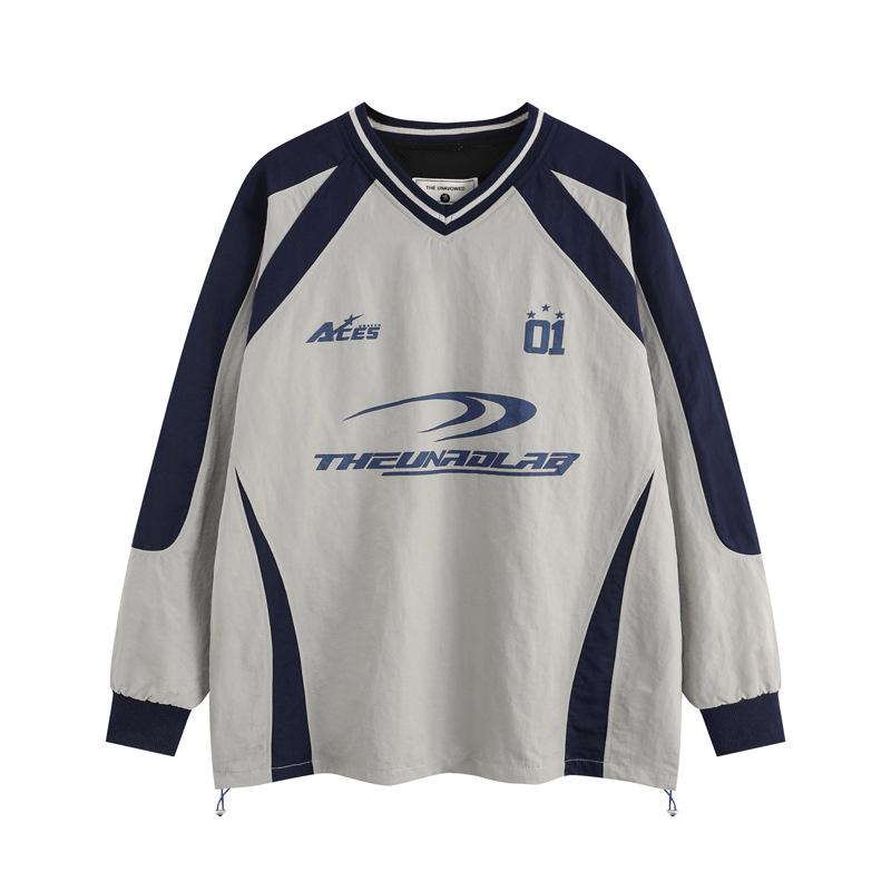 Tシャツ メンズ トレーナー 秋物 スポーツ風 配色 切り替え Vネック 長袖 普段使い 部屋着