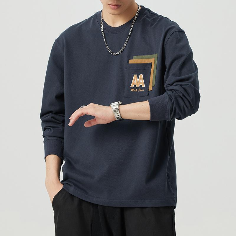 Tシャツ メンズ 男性用 長袖 トップス カットソー 丸首 コットン ゆったり 春秋 スポーティ カジュアル 普段使い