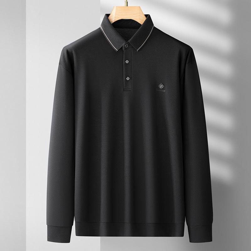 Tシャツ 男性用 大きいサイズ ビジネス カジュアル 襟付き 長袖 ポリエステル 無地 薄手 秋 春 ブラック グリーン2