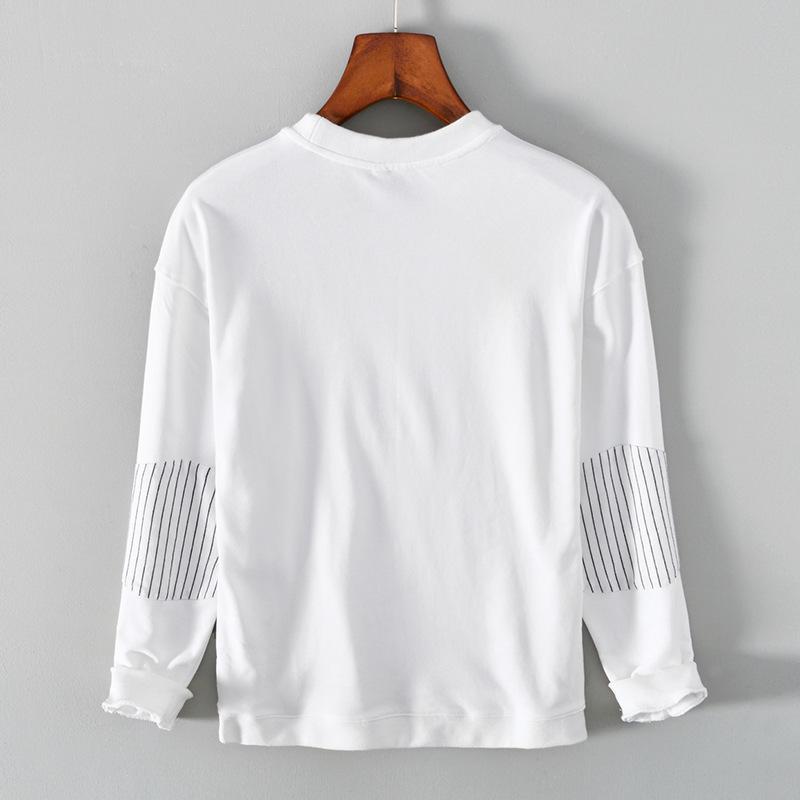 Tシャツ 男性用 長袖 ボーダー トップス コットン ゆったり カジュアル ポケット付き 白 黒