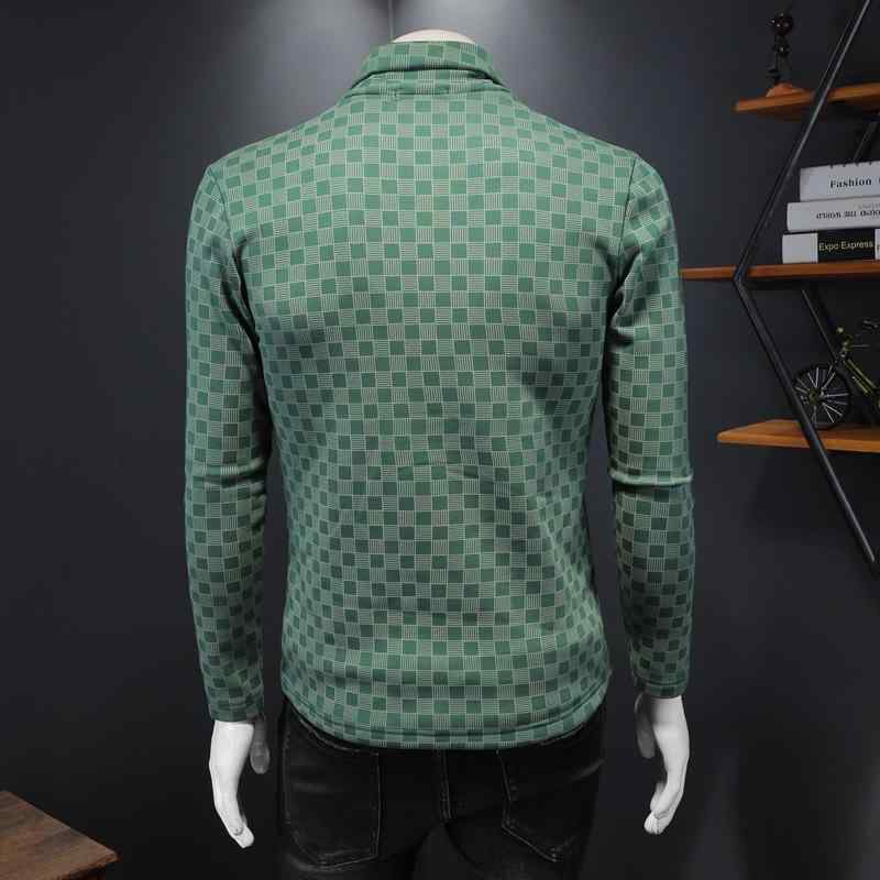 Tシャツ 男性用 秋冬 高襟 裏起毛 厚手 長袖 大きいサイズ 麻 ストライプ カットソー トップス