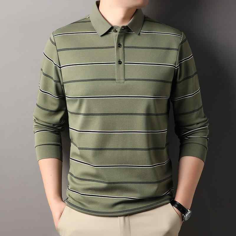 Tシャツ メンズ 男性用 ポロシャツ 長袖 コットン 混紡 紳士服 リブ裾 スタイリッシュ ビジネス カジュアル トップス 春秋 高品質 通気性 耐摩耗性 レンガ色 オリーブグリーン