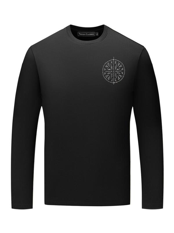 Tシャツ 男性用 トップス 長袖 裏起毛 ラウンドネック コットン カジュアル ストリートファッション ビッグシルエット ゆったり 普段使い 秋冬 ブラック