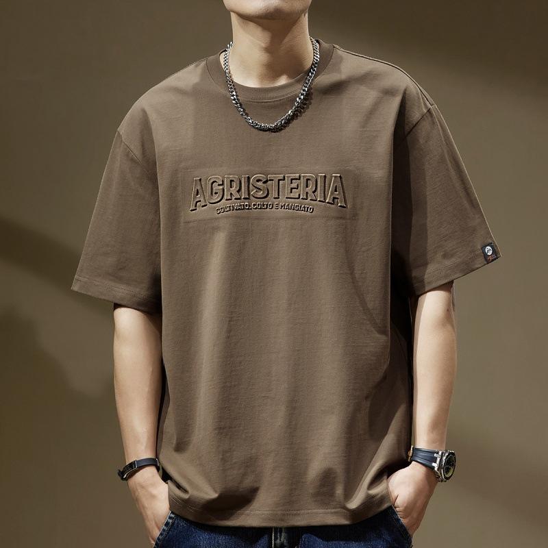 Tシャツ 男性用 綿 半袖 ビッグシルエット ラウンドネック プリント 浅コーヒー ブラック ホワイト M L XL 2XL 3XL 4XL 110 130 150 170 190 210 230 斤