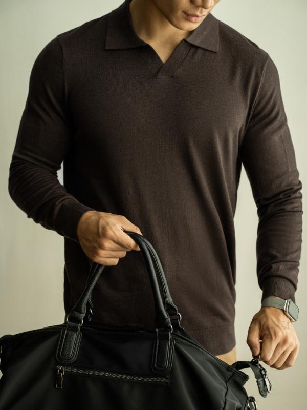 Tシャツ 男性用 Vネック 長袖 ポロシャツ 羊毛 シルク ニット 薄手 秋冬 プルオーバー トップス カットソー 紳士服 黄?棕 ロンドン霧 ブラック