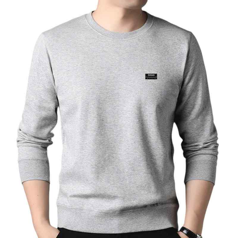 スウェット メンズ 秋物 長袖 Tシャツ 男性用 恒源祥 綿混紡 無地 薄手 スポーツ カジュアル トップス 暗夜灰 水墨藍 白 黒 麻灰