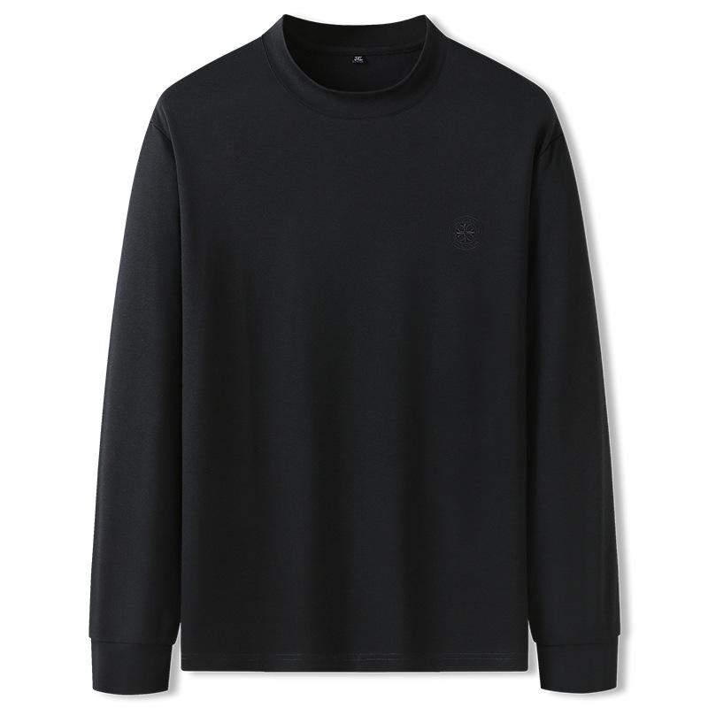 Tシャツ 男性用 長袖 大きいサイズ カットソー ハーフハイネック ゆったり 普段使い 無地 部屋着 保温性 ストレッチ 伸縮性 ブラック 黒 ワインレッド
