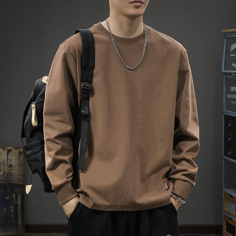 Tシャツ 男性用 オーバーサイズ 長袖 秋冬 リラックス コーヒー色 クルーネック インナー 真? 麻 カットソー ビッグシルエット ドロップショルダー カフェ ブラック グレー ベージュ