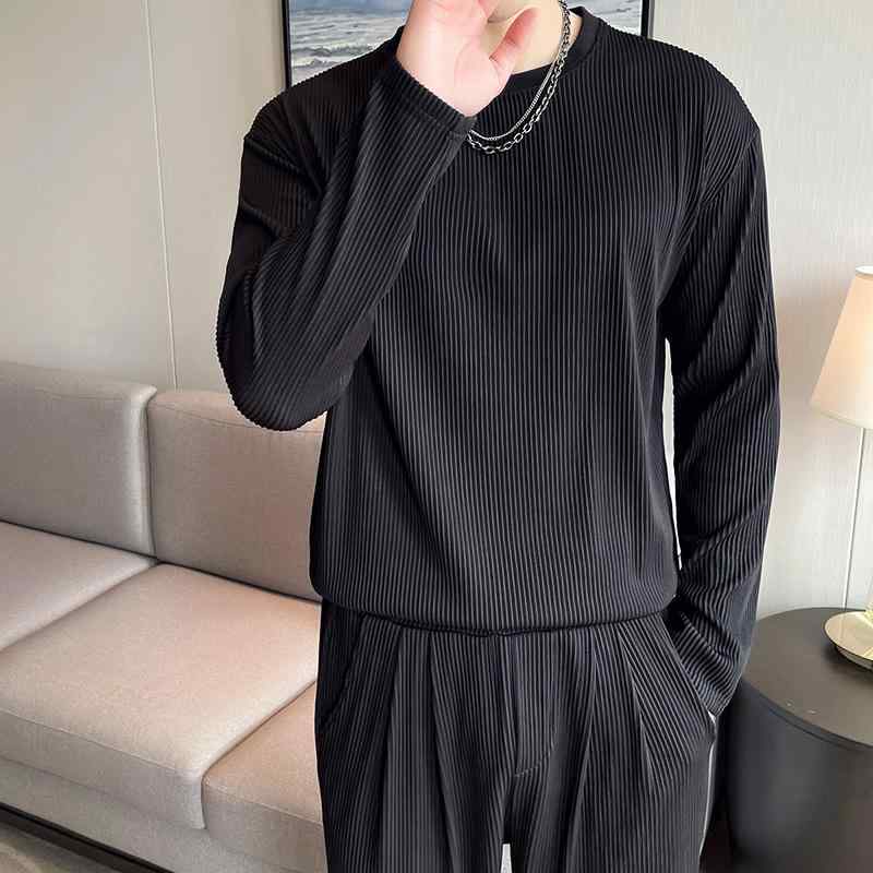 メンズ 秋物 カジュアル セットアップ 長袖 Tシャツ \u0026amp; スウェット パンツ 上下セット スポーティ 普段使い 部屋着 ポリエステル 灰色 黒色2
