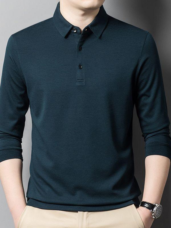 Tシャツ メンズ 男性用 トップス 長袖 ポロシャツ風 羊毛 ウール 混紡 春秋 薄手 ビジネス カジュアル スタイル 普段使い 部屋着