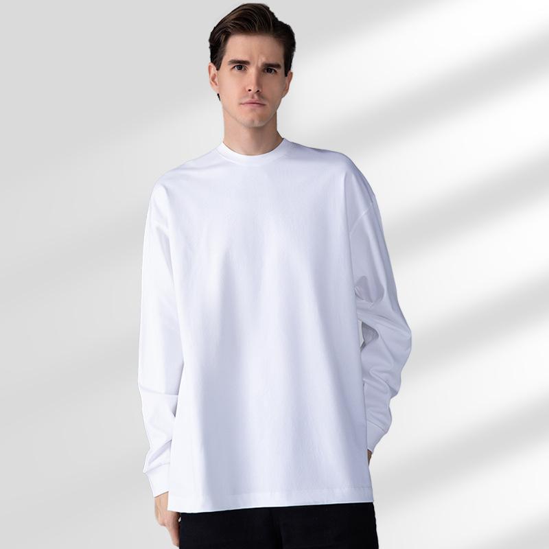 Tシャツ メンズ ストリート系 ヒップホップ 無地 ヘビーウェイト コットン 厚手 ラウンドネック 長袖 カットソー トップス ルーズ ゆったりめ 白 黒 カーキ コーヒー 墨緑 春秋冬
