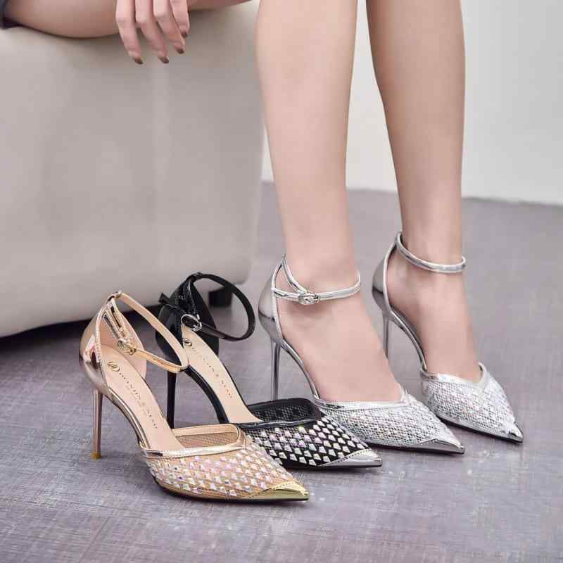 パンプス レディース 超ハイヒール ポインテッドトゥ ラインストーン メッシュ Pumps 婦人靴 ピンヒール パーティー 通勤 結婚式 二次会 披露宴 ブラック シャンパン シルバー 春夏