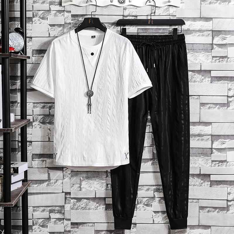 メンズ Ｔシャツ & パンツ セットアップ 部屋着 ルームウェア 薄手 接触冷感 麻混紡 スポーツウェア 男性用 ブラック ホワイト