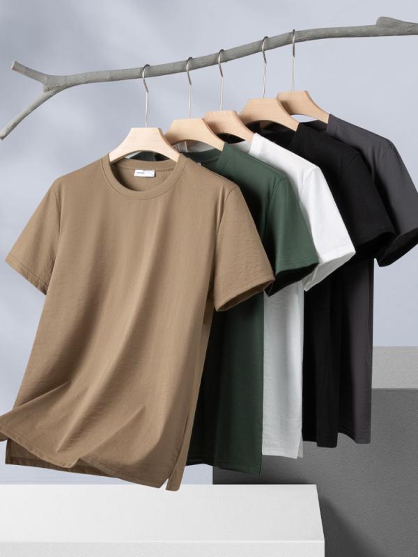Tシャツ 男性用 半袖 薄手 コットン リネン 接触冷感 無地 クルーネック トップス カットソー 涼しい 快適 吸湿 速乾 通気性 普段使い 部屋着 カフェオレ グレー グリーン ブラック オフホワイト
